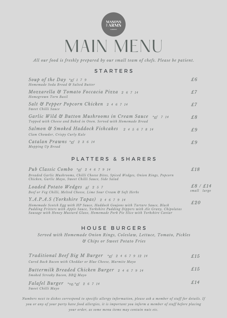 Masons Arms Gargrave Winter Menu