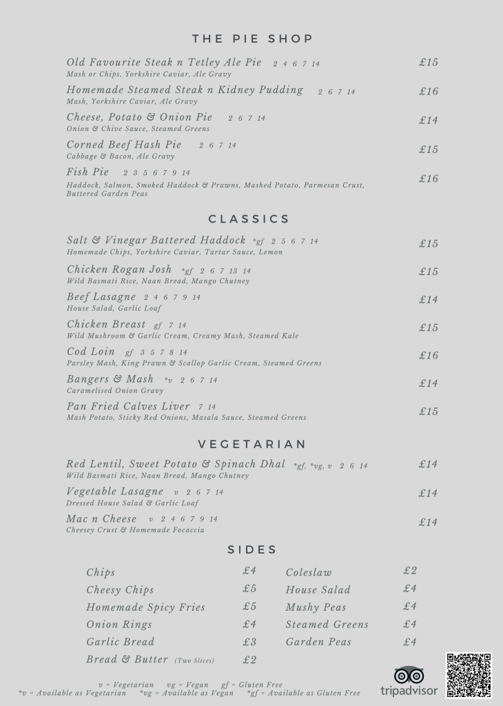 Winter Menu Masons Arms Gargrave